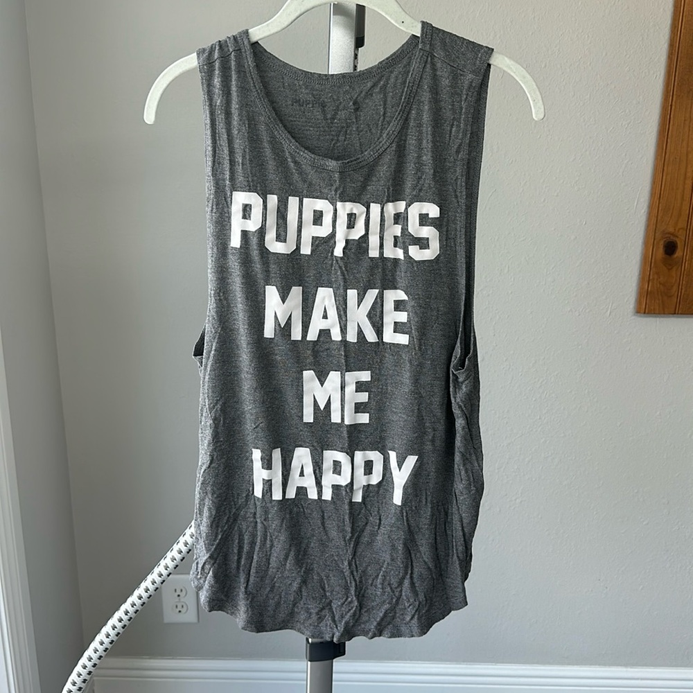 Puppies Make Me Happy gray tank